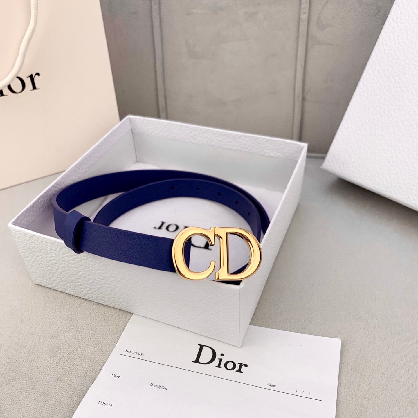 DIOR 25S BELT 20 MM IN NAVY BLUE CALFSKIN WITH GOLD HARDWARE 590778 - 30
