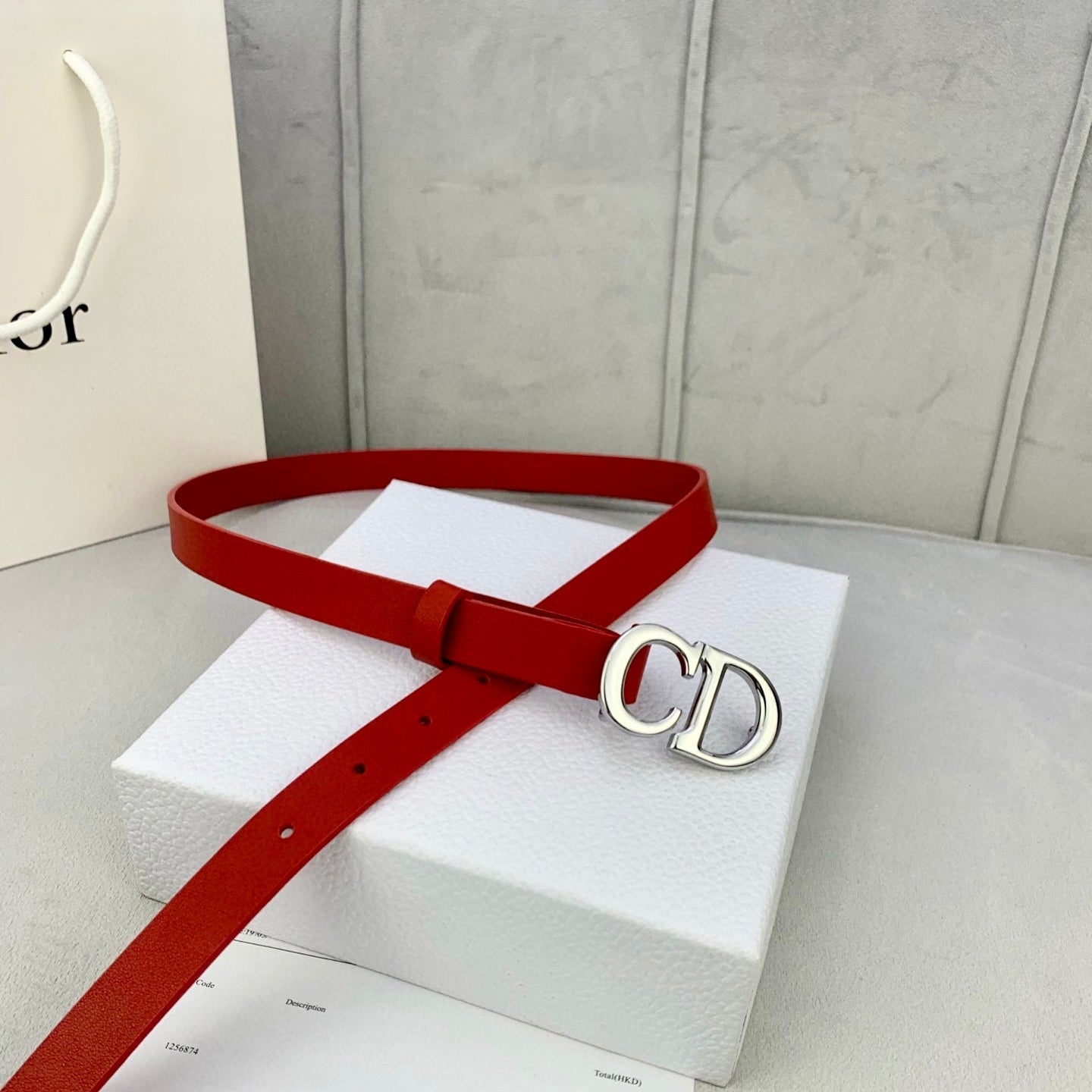 DIOR 25S BELT 20 MM IN RED CALFSKIN WITH SILVER HARDWARE 590777 - 30