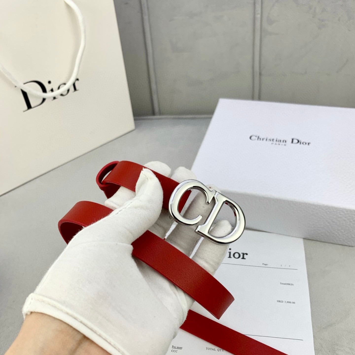 DIOR 25S BELT 20 MM IN RED CALFSKIN WITH SILVER HARDWARE 590777 - 30