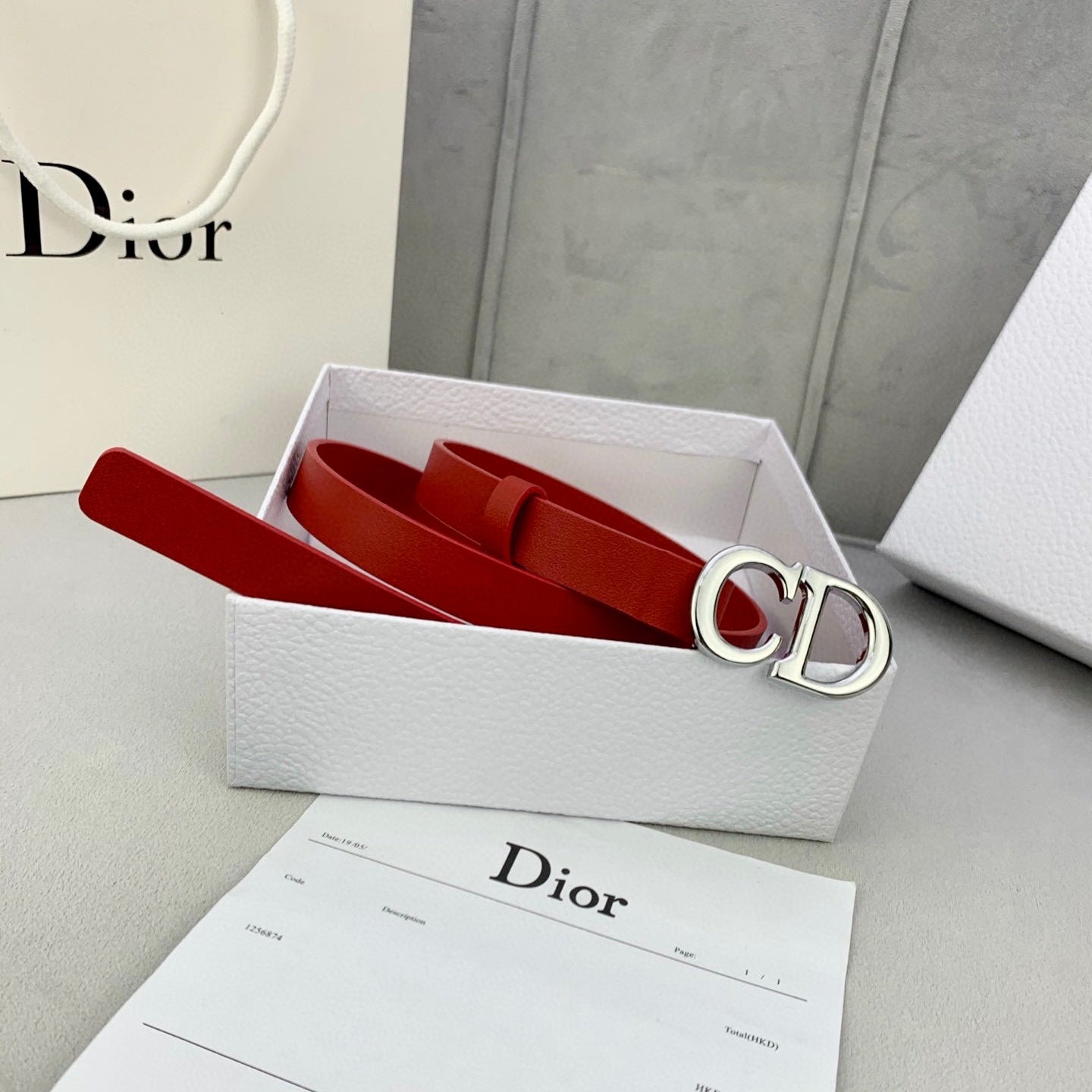 DIOR 25S BELT 20 MM IN RED CALFSKIN WITH SILVER HARDWARE 590777 - 30