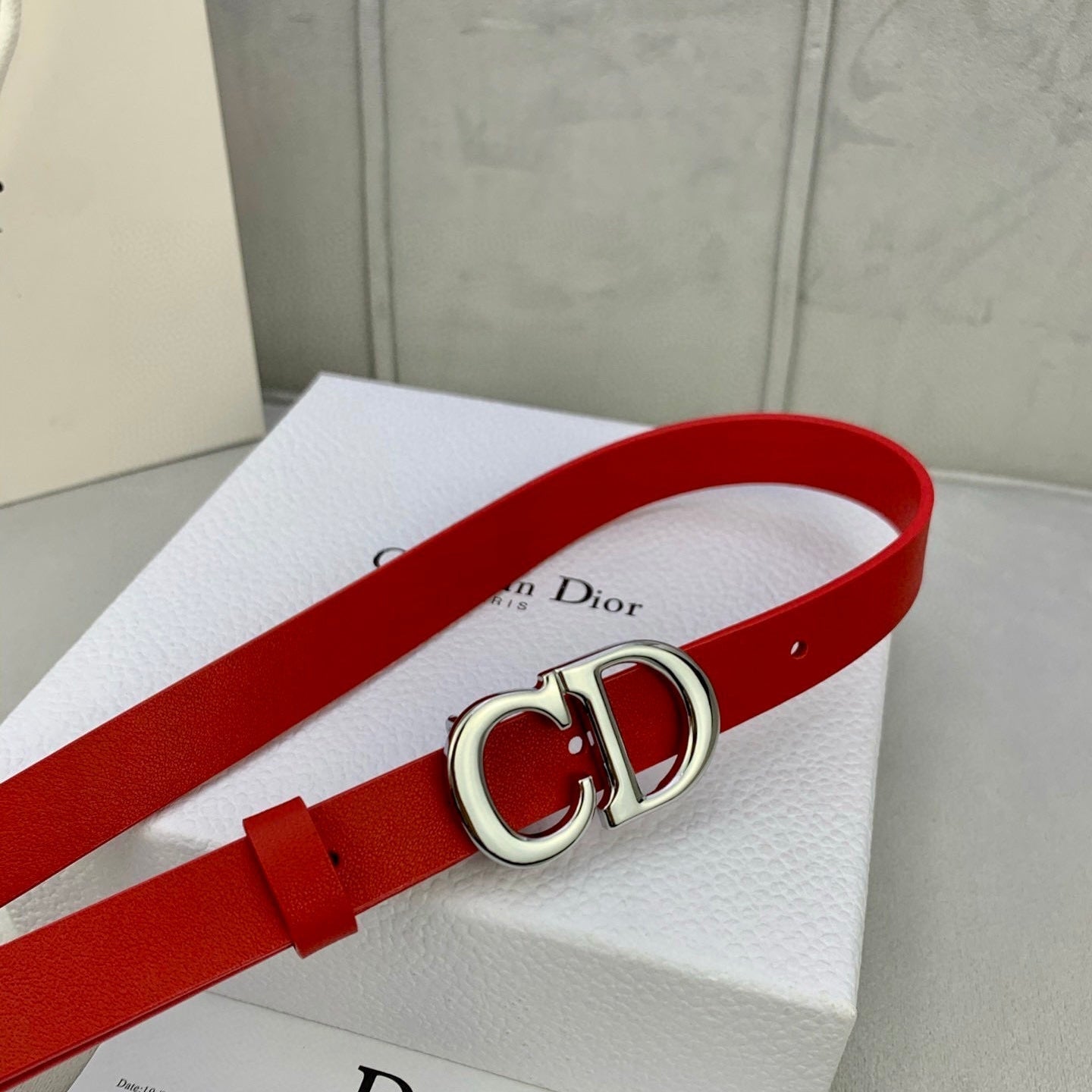 DIOR 25S BELT 20 MM IN RED CALFSKIN WITH SILVER HARDWARE 590777 - 30