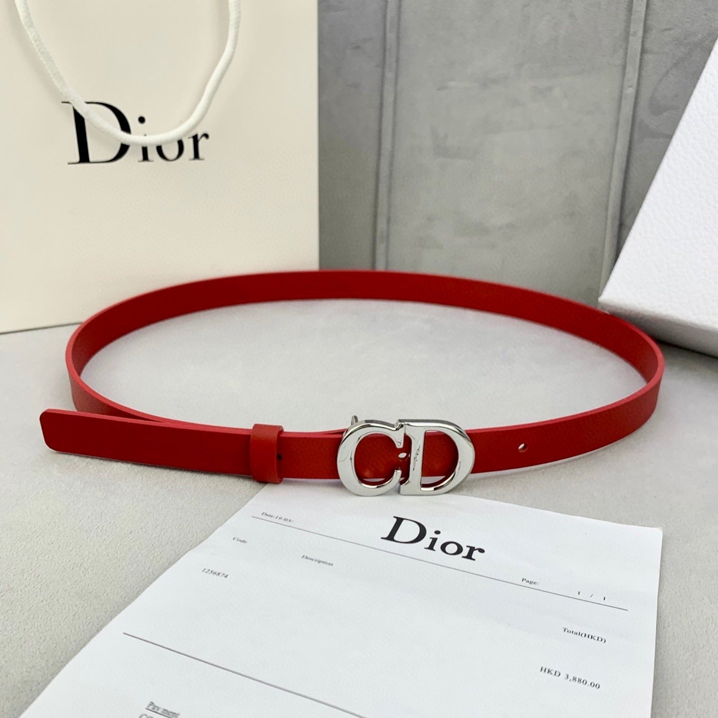 DIOR 25S BELT 20 MM IN RED CALFSKIN WITH SILVER HARDWARE 590777 - 30