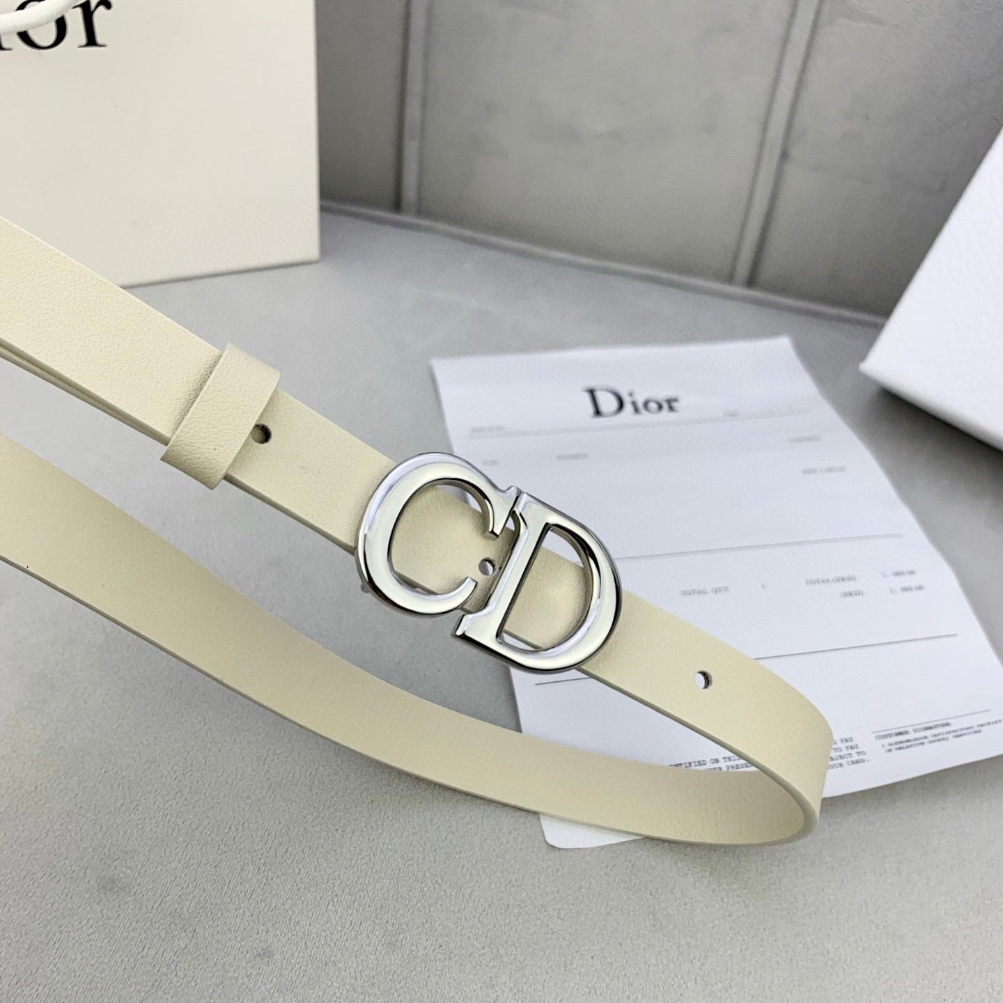 DIOR 25S BELT 20 MM IN BEIGE WHITE CALFSKIN WITH SILVER HARDWARE 590776 - 30
