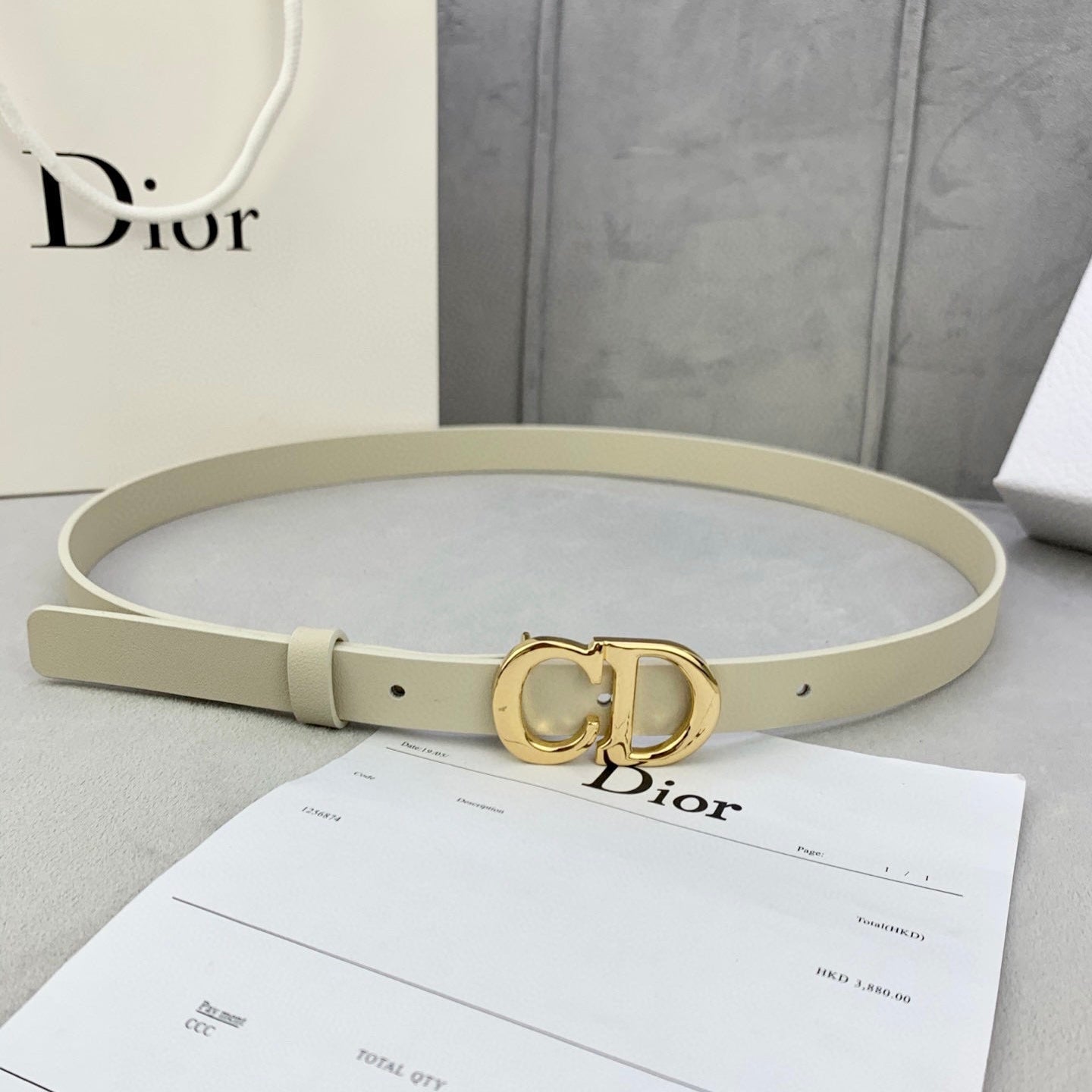 DIOR 25S BELT 20 MM IN BEIGE WHITE CALFSKIN WITH GOLD HARDWARE 590776 - 30