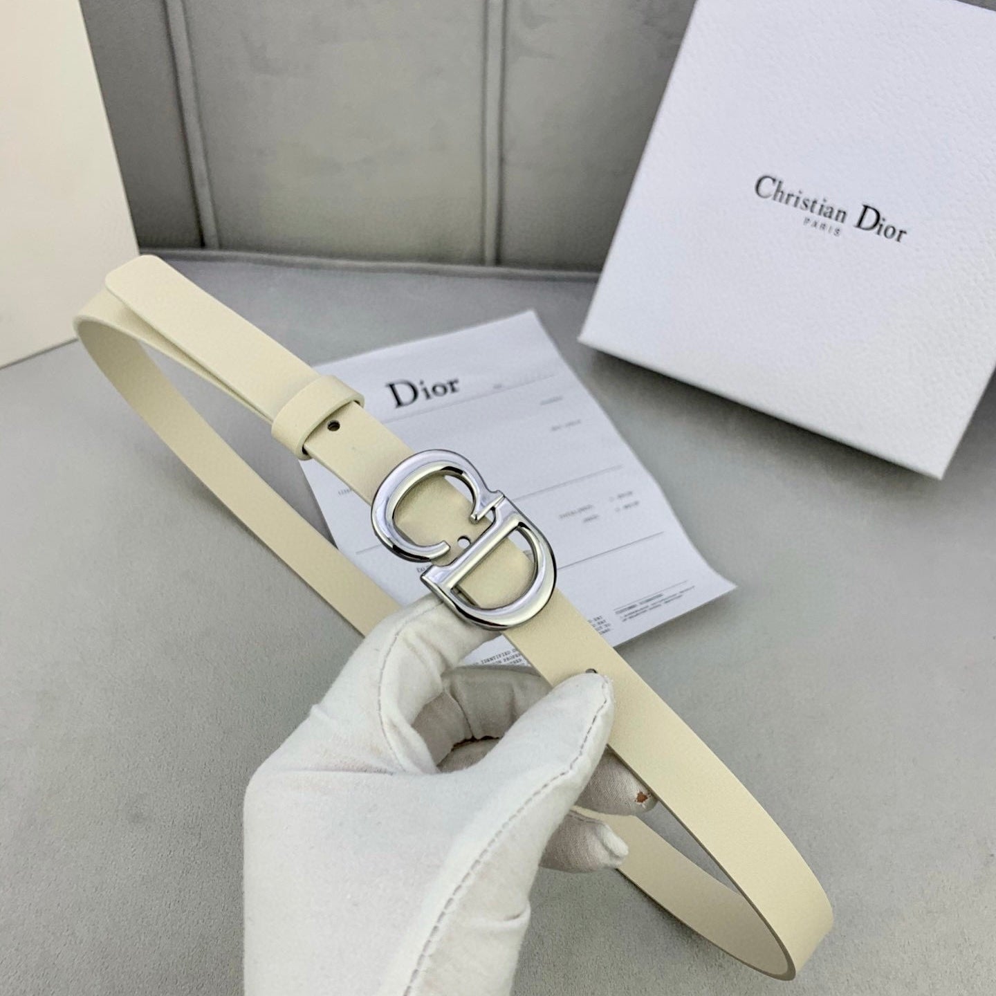 DIOR 25S BELT 20 MM IN BEIGE WHITE CALFSKIN WITH SILVER HARDWARE 590776 - 30