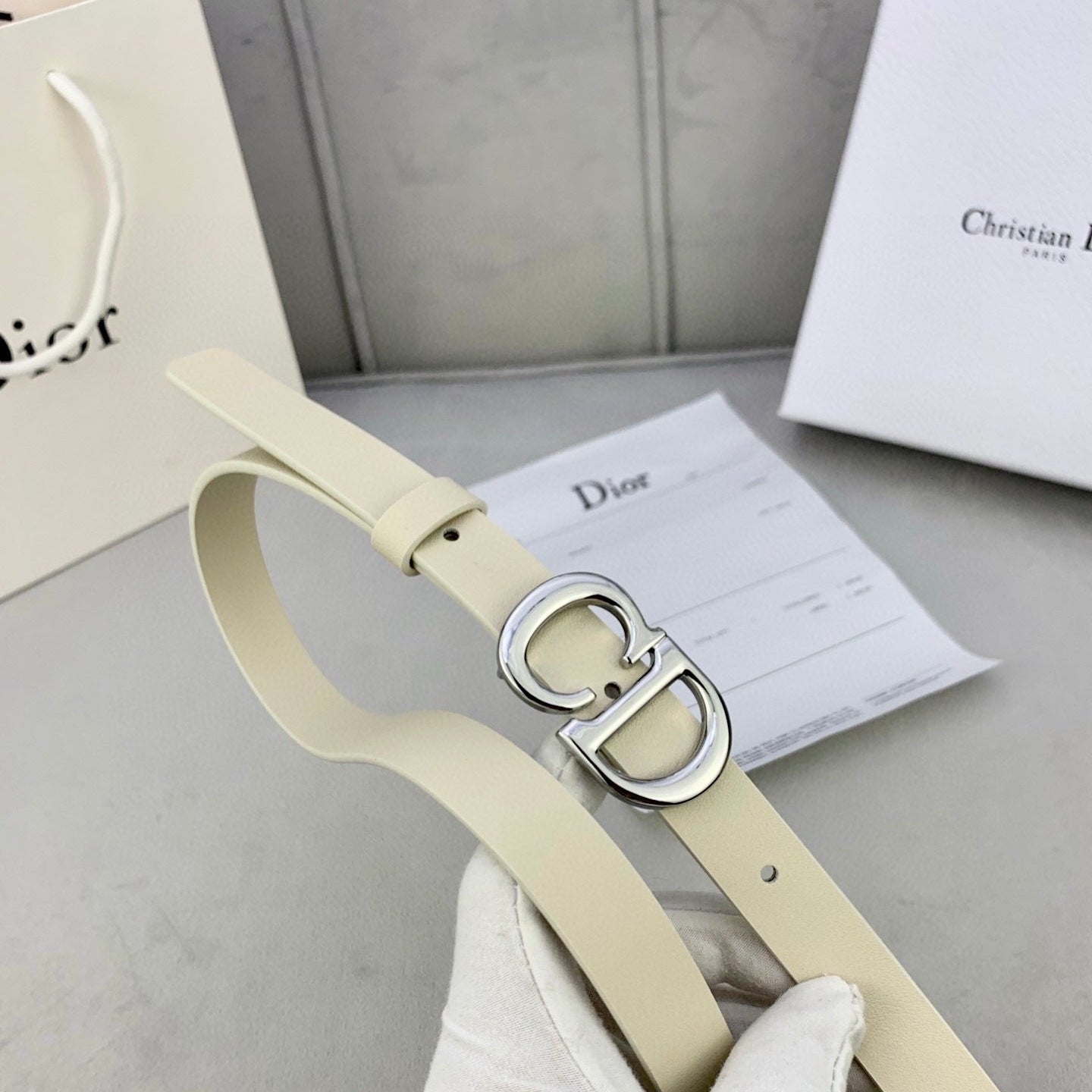 DIOR 25S BELT 20 MM IN BEIGE WHITE CALFSKIN WITH SILVER HARDWARE 590776 - 30