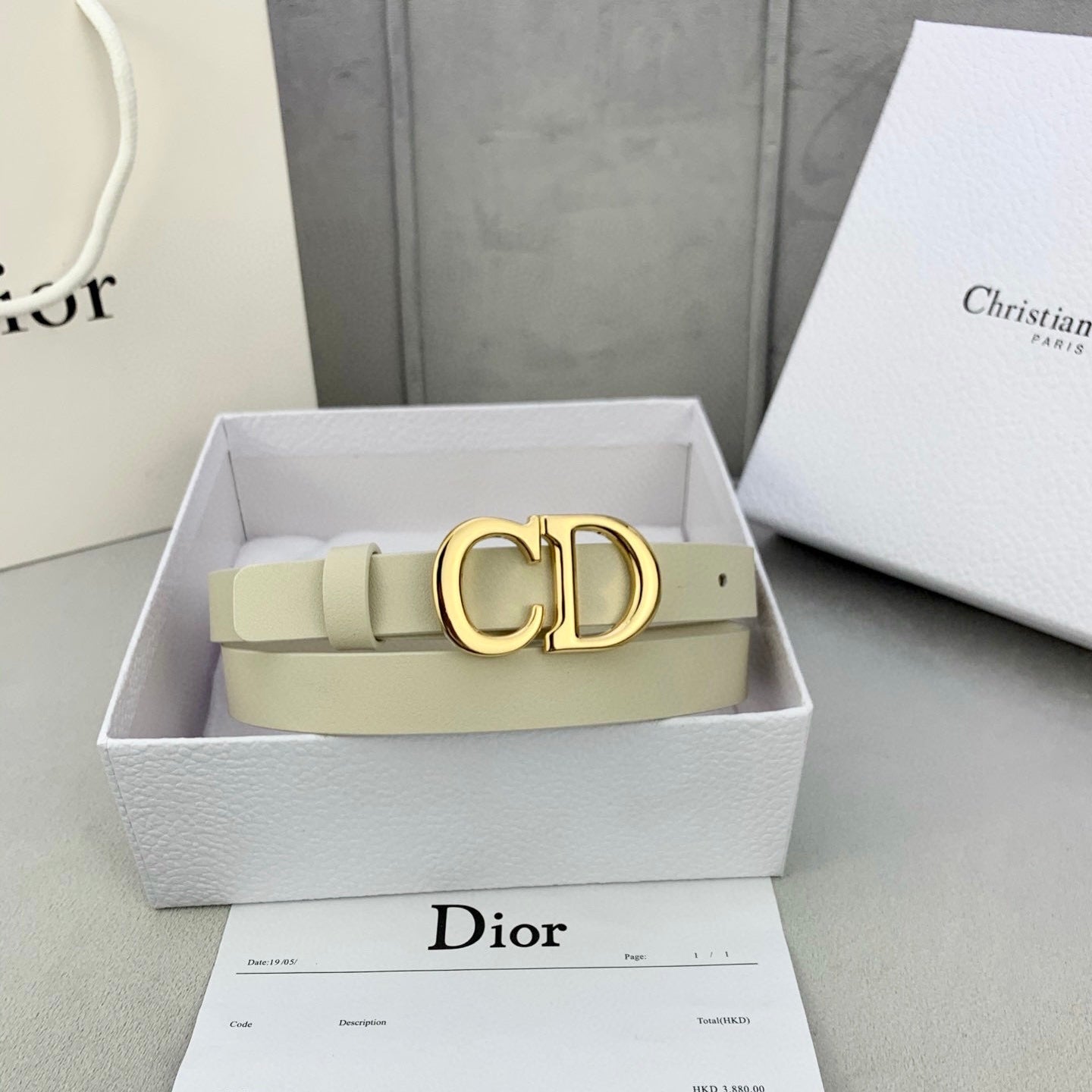 DIOR 25S BELT 20 MM IN BEIGE WHITE CALFSKIN WITH GOLD HARDWARE 590776 - 30