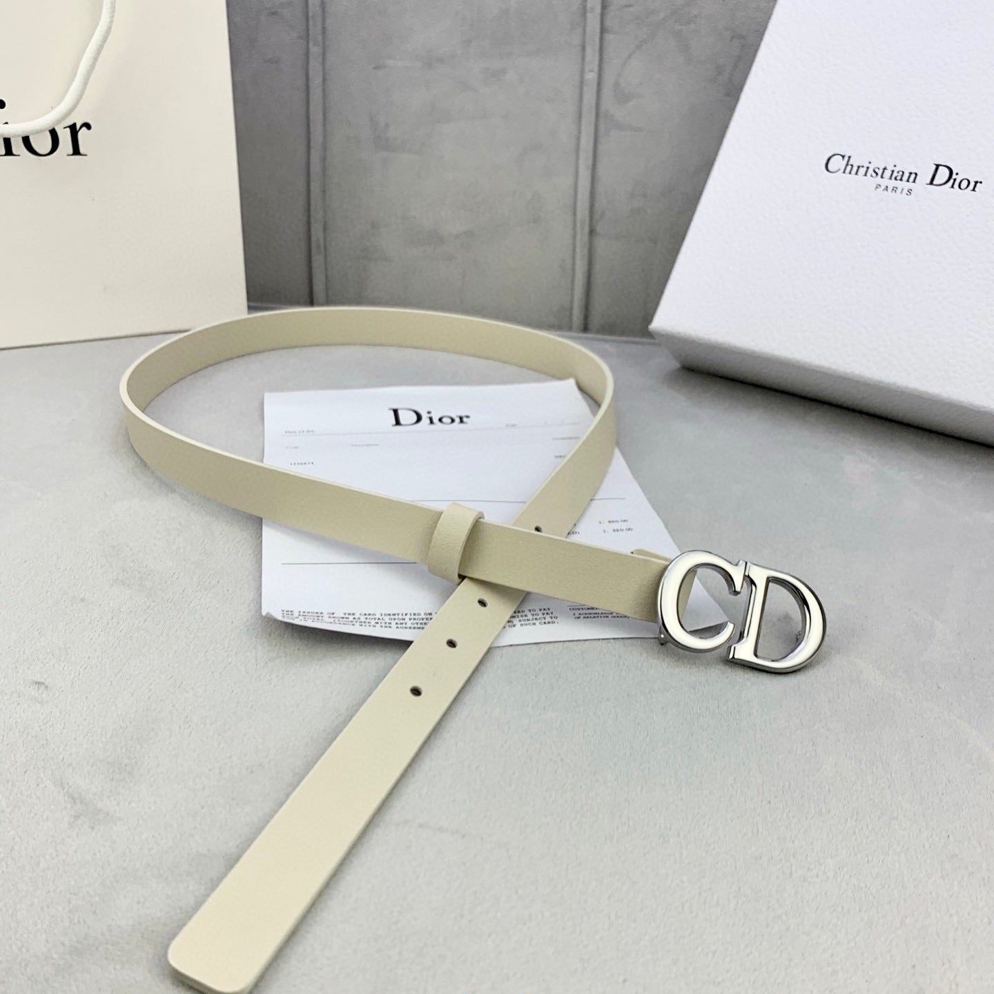 DIOR 25S BELT 20 MM IN BEIGE WHITE CALFSKIN WITH SILVER HARDWARE 590776 - 30