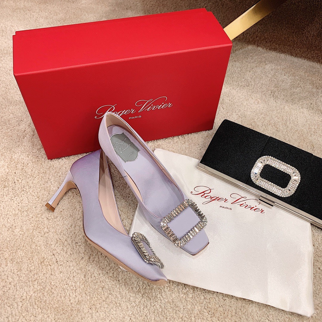 TROMPETTE PUMPS IN LIGHT PURPLE SILK CRYSTAL BUCKLE - 34