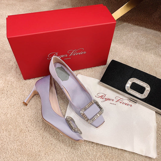 TROMPETTE PUMPS IN LIGHT PURPLE SILK CRYSTAL BUCKLE - 34