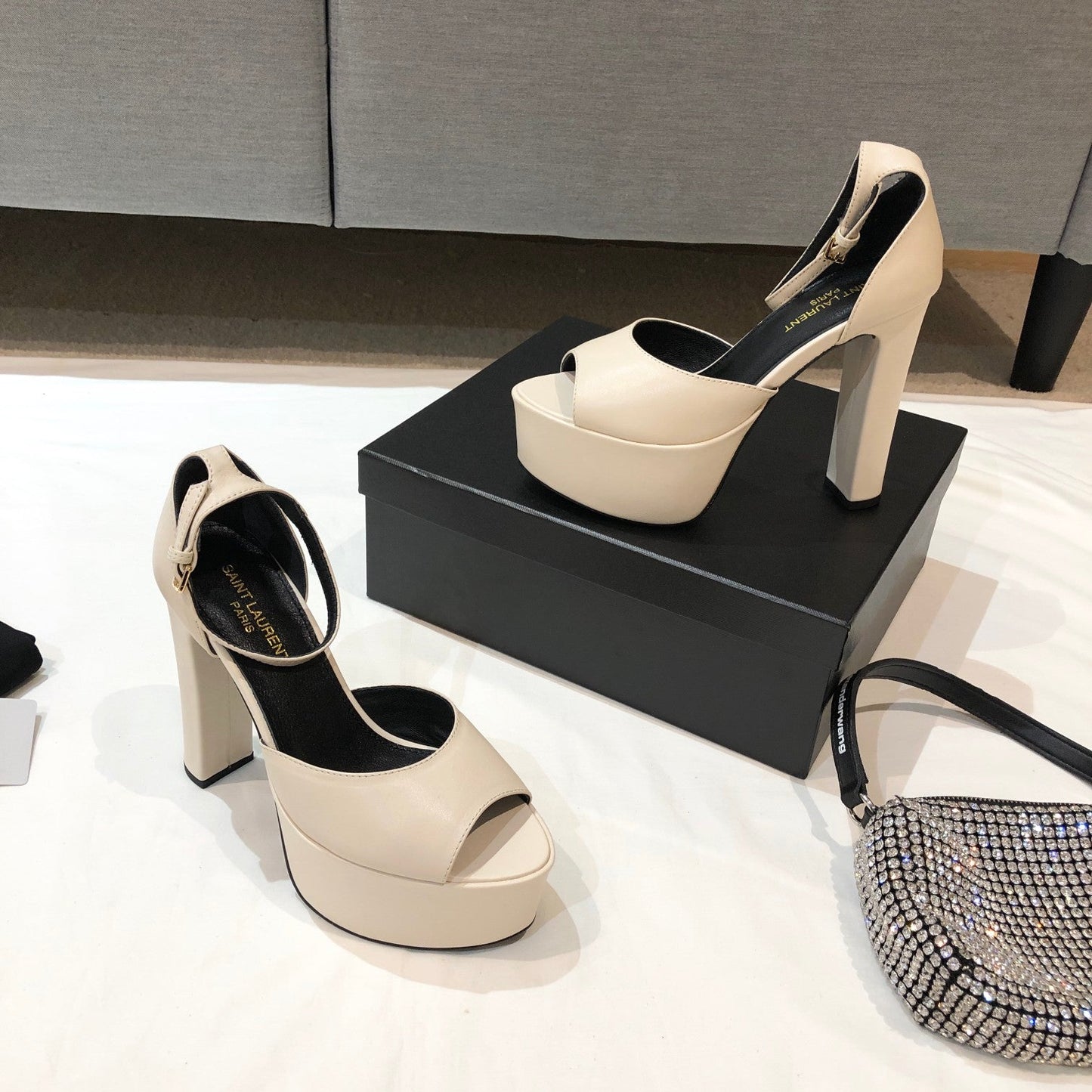 SL JODIE 135 PLATFORM SANDALS CREAM CALFSKIN - 34