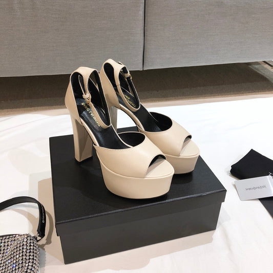 SL JODIE 135 PLATFORM SANDALS CREAM CALFSKIN - 34