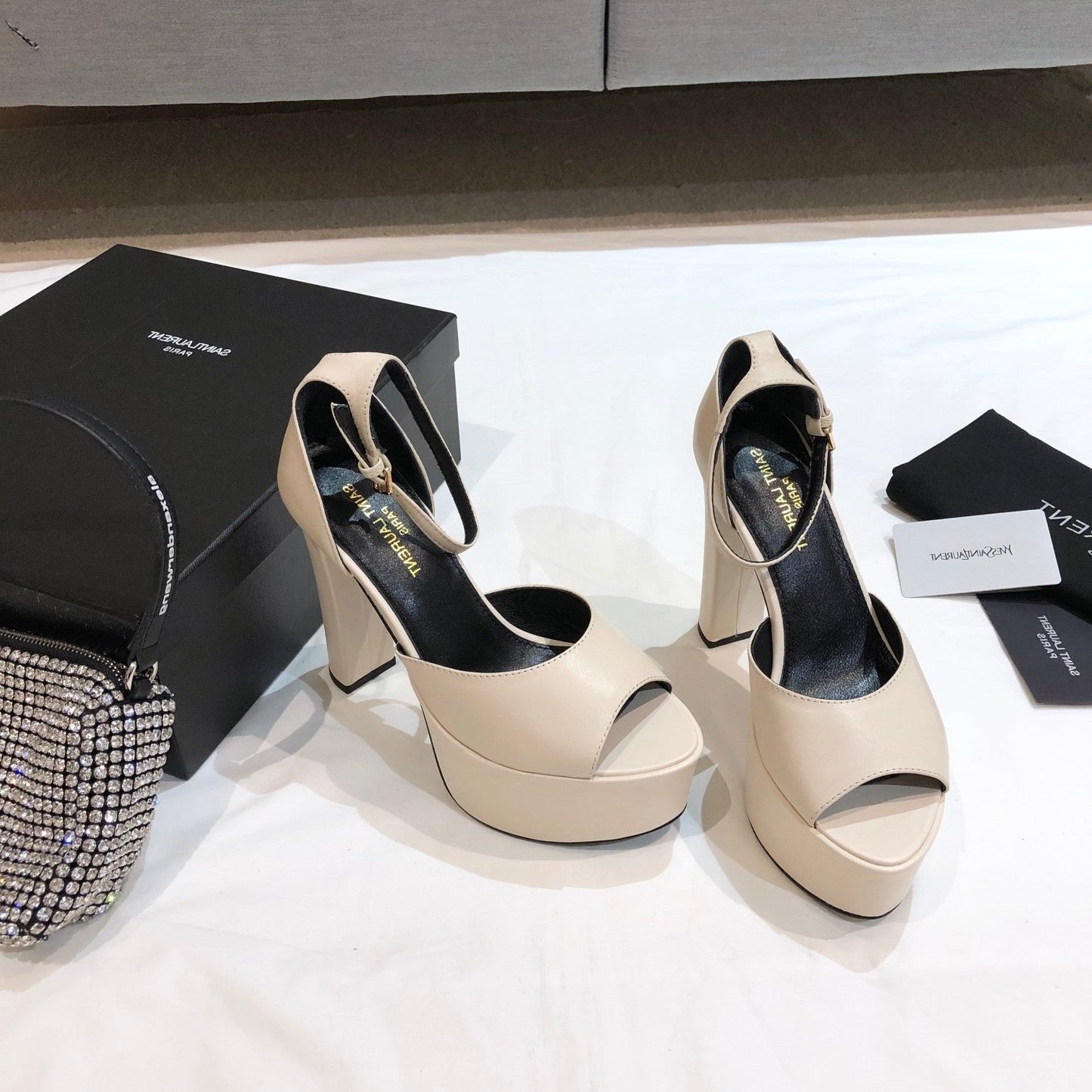 SL JODIE 135 PLATFORM SANDALS CREAM CALFSKIN - 34