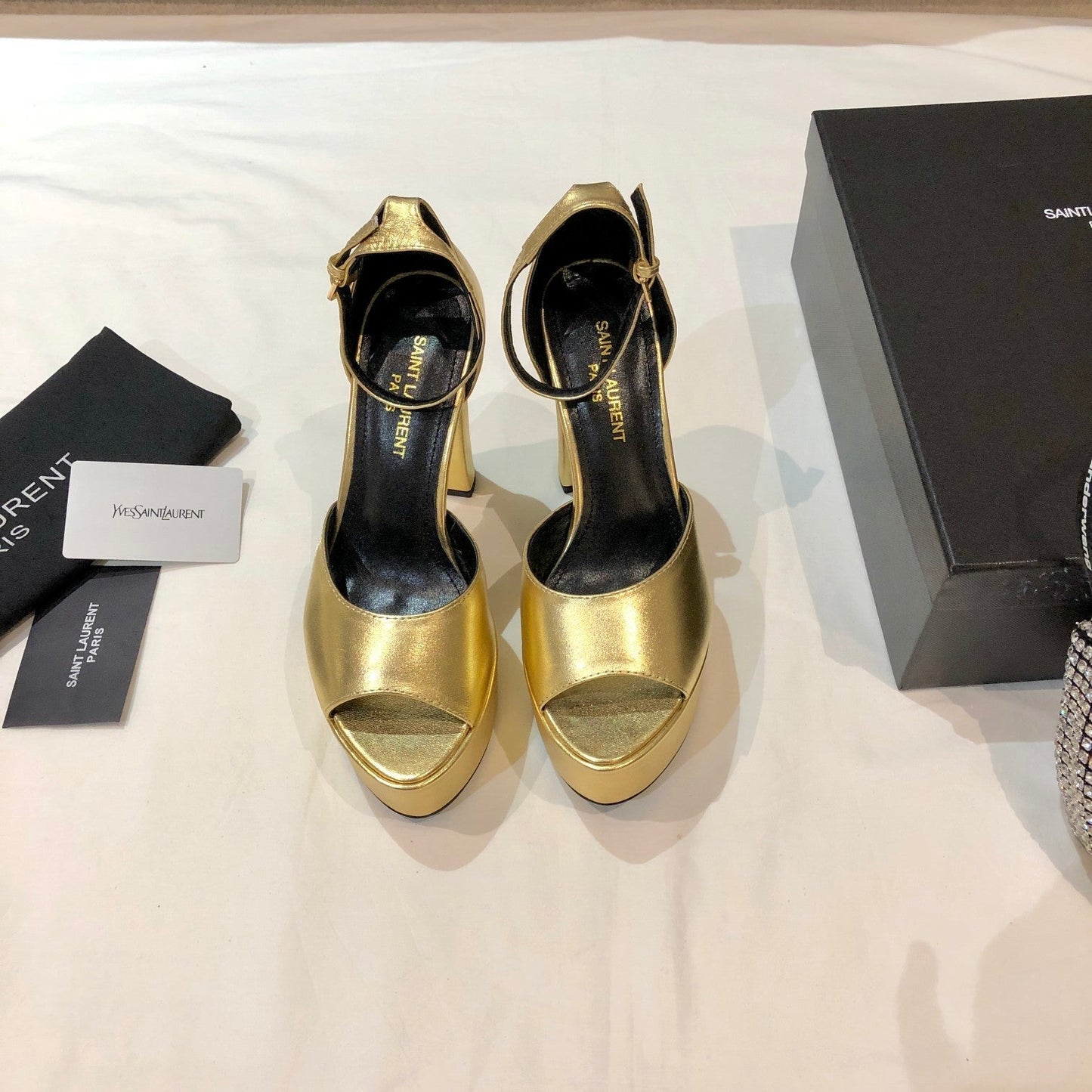 SL JODIE 135 PLATFORM SANDALS METALLIC GOLD CALFSKIN - 34