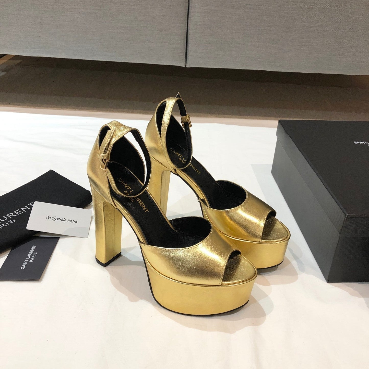 SL JODIE 135 PLATFORM SANDALS METALLIC GOLD CALFSKIN - 34