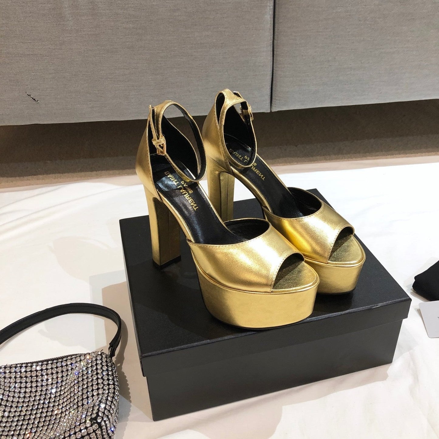 SL JODIE 135 PLATFORM SANDALS METALLIC GOLD CALFSKIN - 34