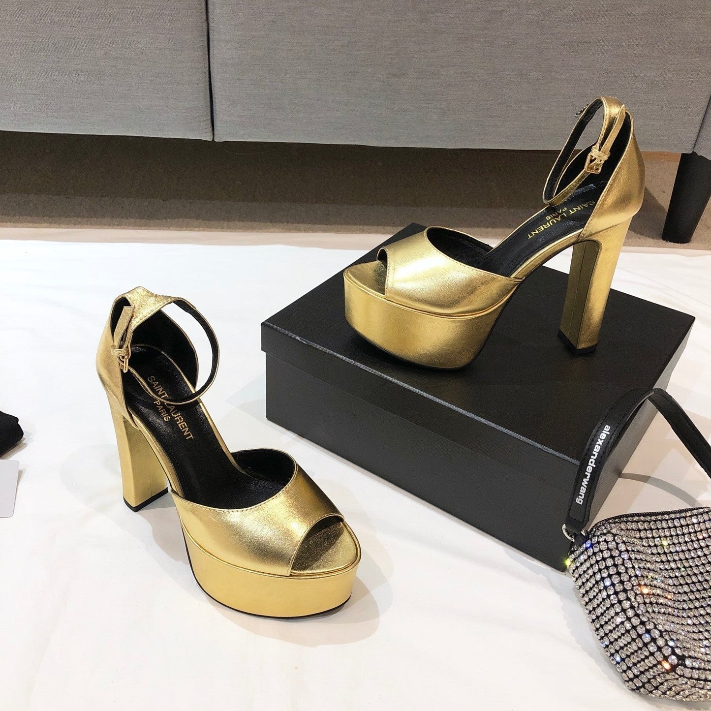 SL JODIE 135 PLATFORM SANDALS METALLIC GOLD CALFSKIN - 34