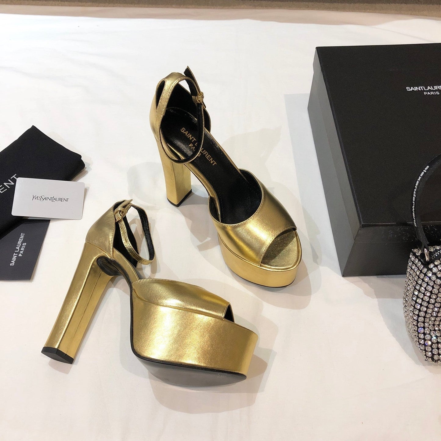 SL JODIE 135 PLATFORM SANDALS METALLIC GOLD CALFSKIN - 34