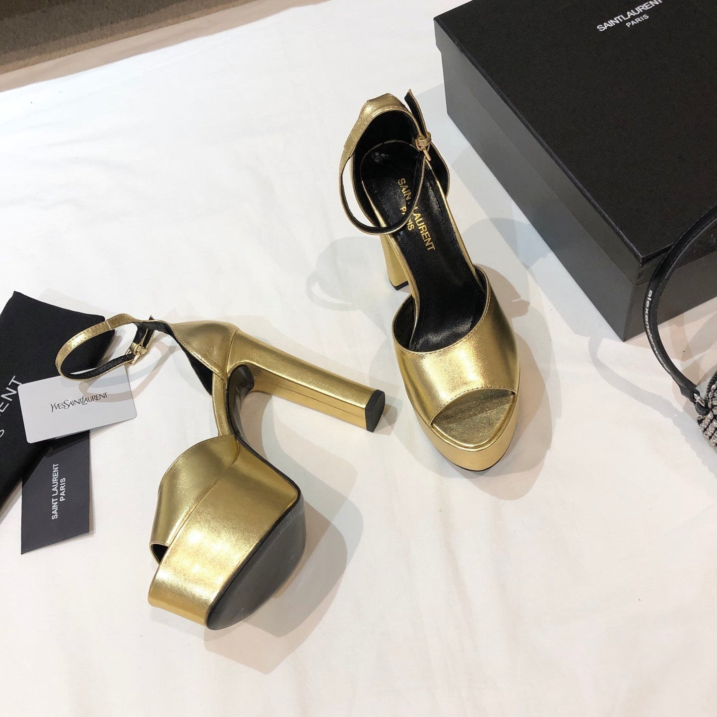 SL JODIE 135 PLATFORM SANDALS METALLIC GOLD CALFSKIN - 34