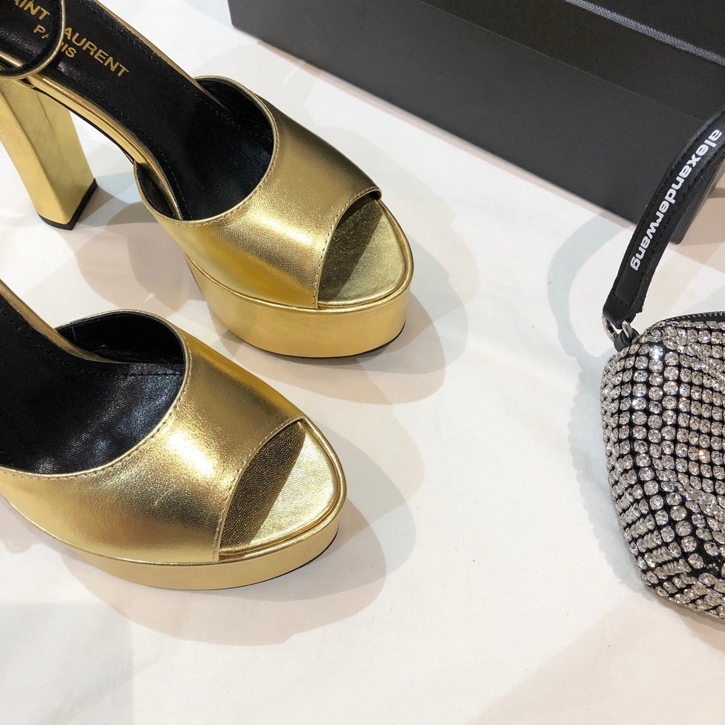 SL JODIE 135 PLATFORM SANDALS METALLIC GOLD CALFSKIN - 34