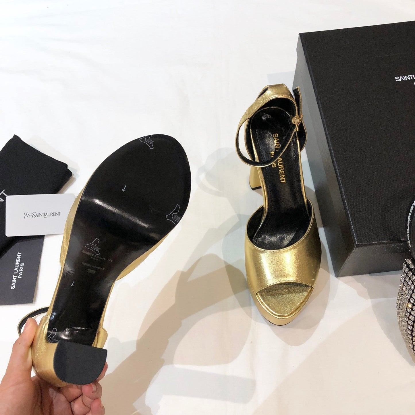 SL JODIE 135 PLATFORM SANDALS METALLIC GOLD CALFSKIN - 34