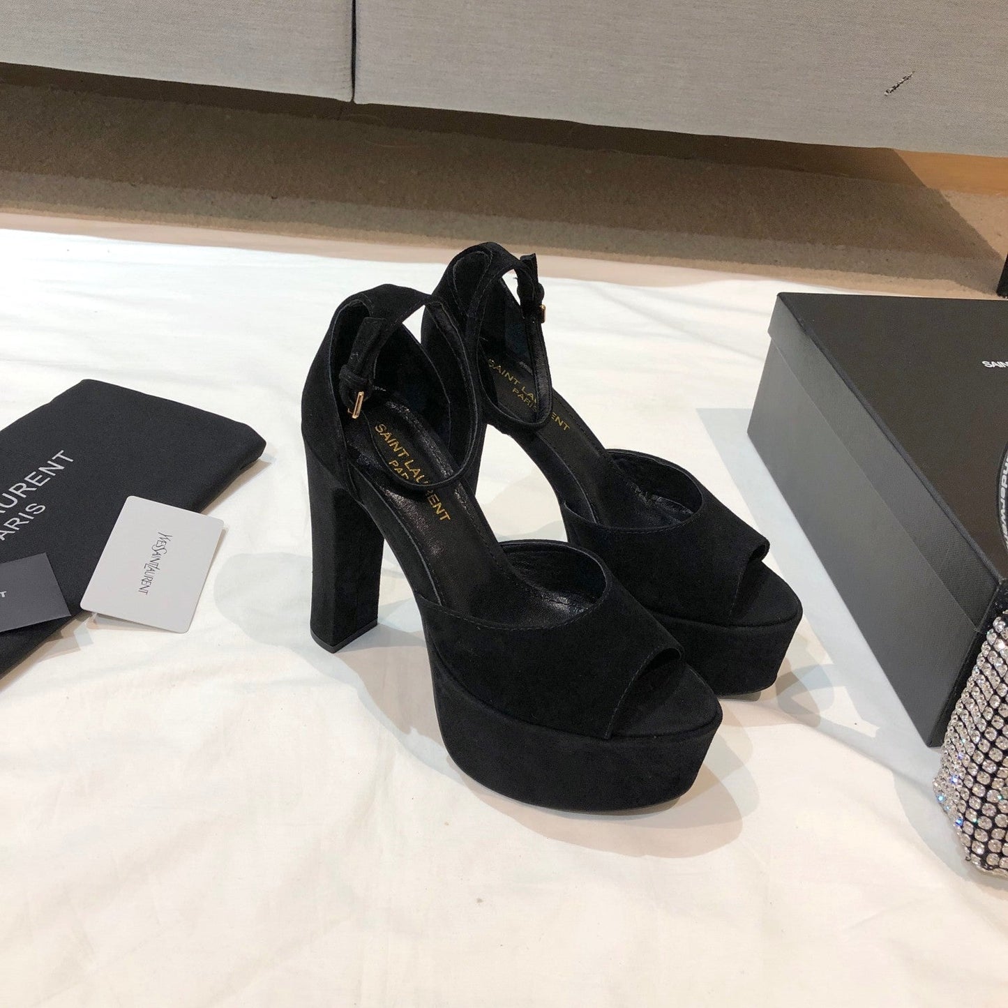 SL JODIE 135 PLATFORM SANDALS BLACK SUEDE - 34