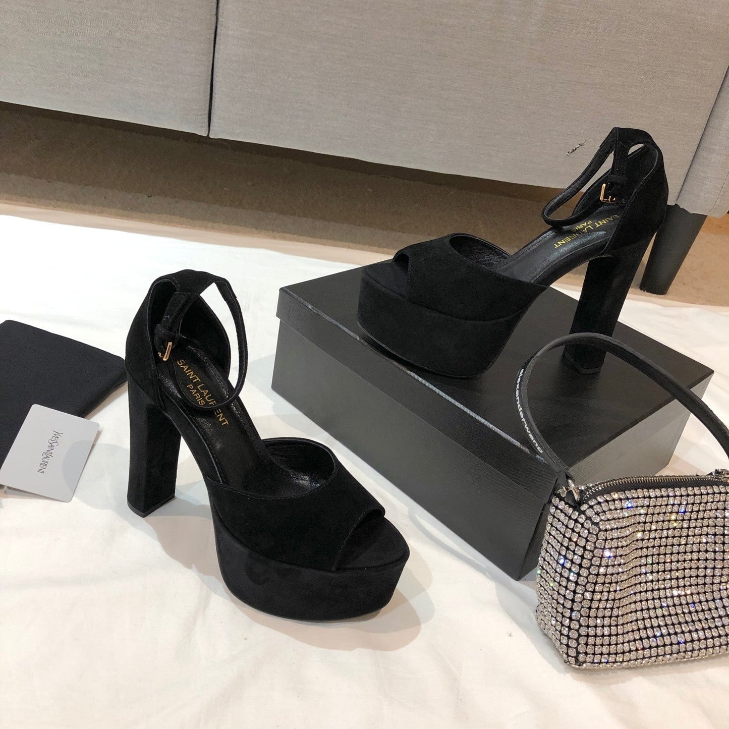 SL JODIE 135 PLATFORM SANDALS BLACK SUEDE - 34