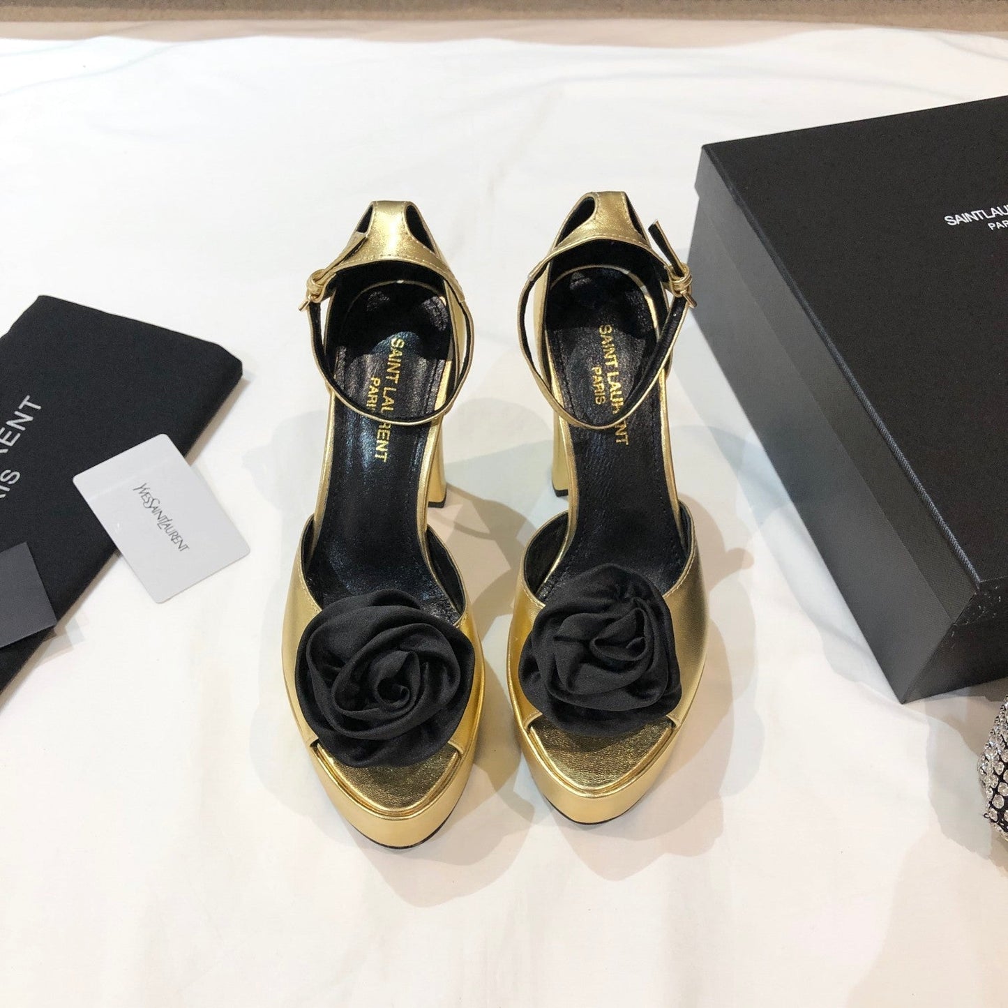 SL IVY FLORAL 135 PLATFORM SANDAL GOLD CALFSKIN - 35