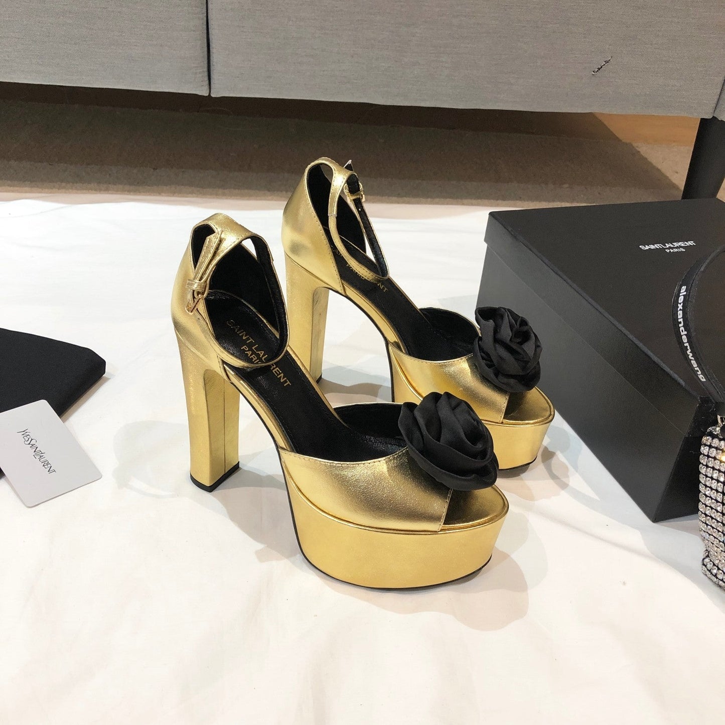 SL IVY FLORAL 135 PLATFORM SANDAL GOLD CALFSKIN - 35