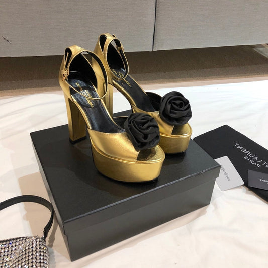 SL IVY FLORAL 135 PLATFORM SANDAL GOLD CALFSKIN - 35