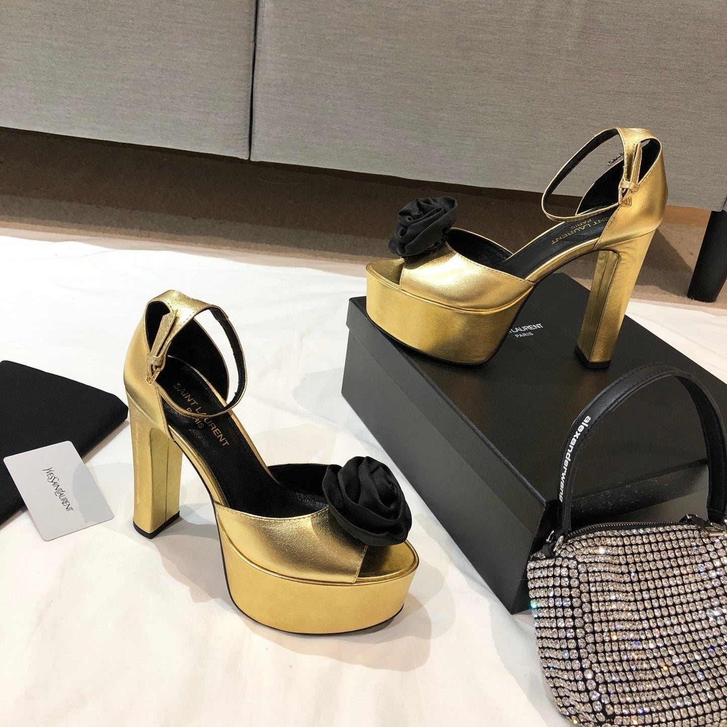 SL IVY FLORAL 135 PLATFORM SANDAL GOLD CALFSKIN - 35