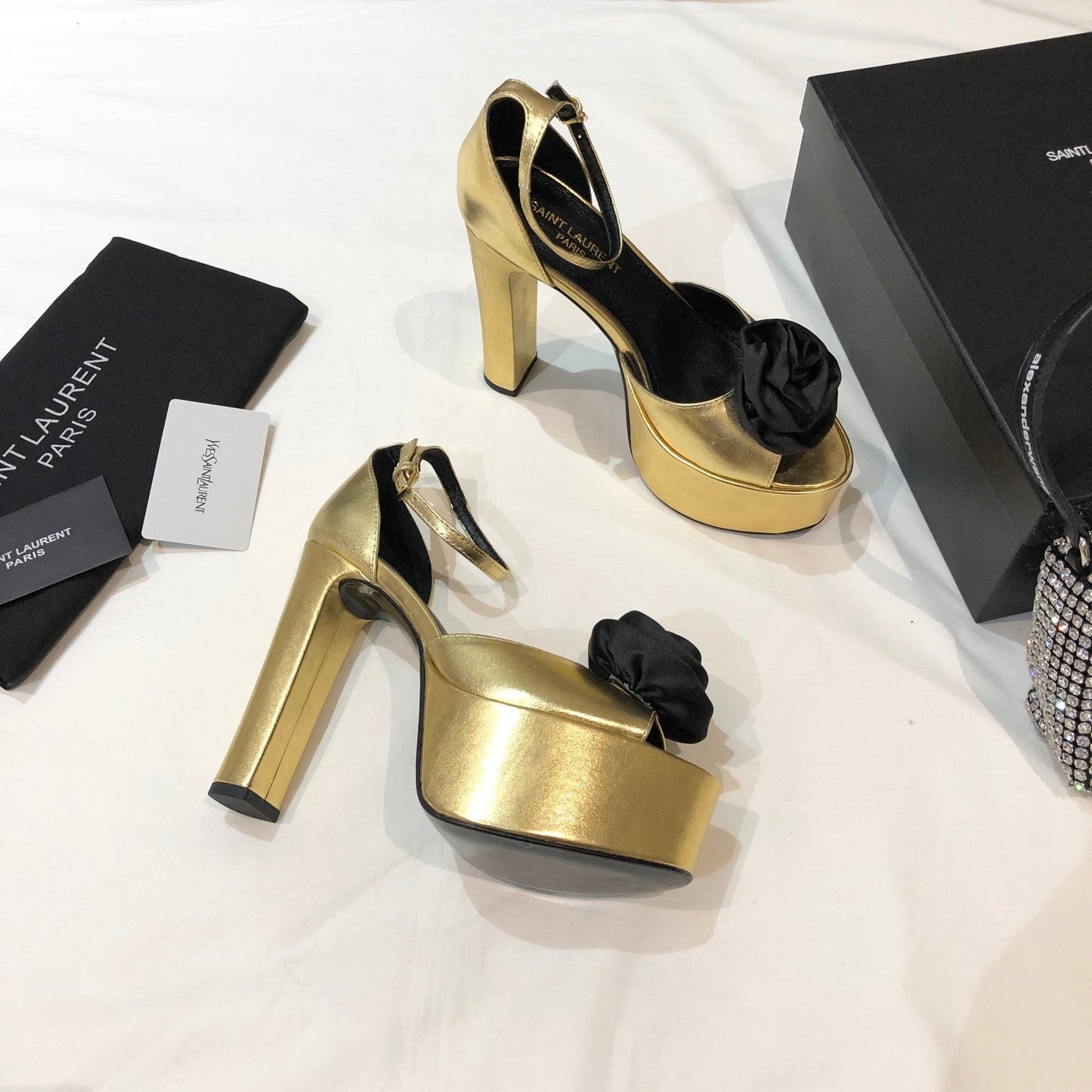 SL IVY FLORAL 135 PLATFORM SANDAL GOLD CALFSKIN - 35