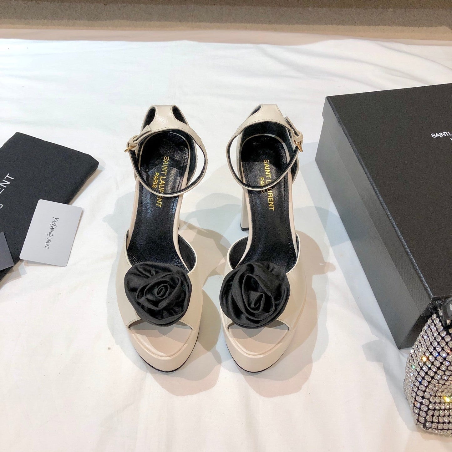 SL IVY FLORAL 135 PLATFORM SANDAL CREAM CALFSKIN - 35