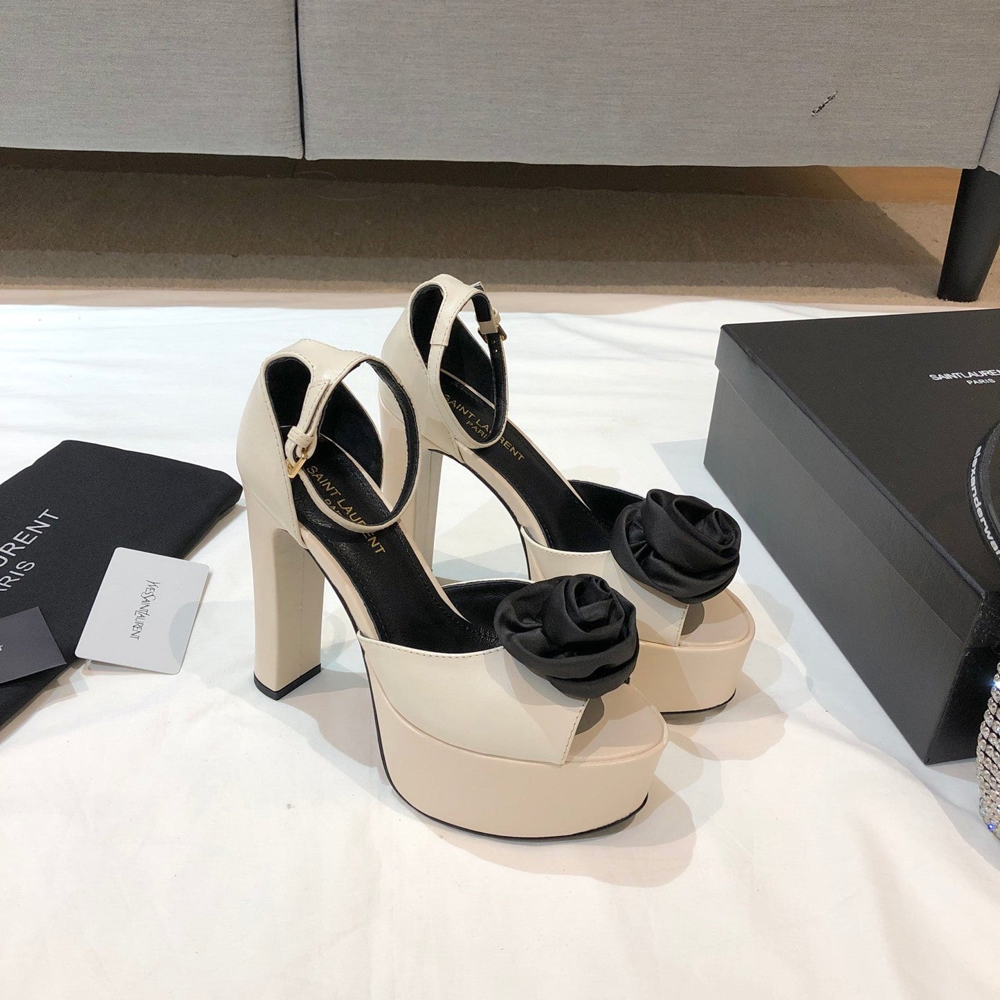 SL IVY FLORAL 135 PLATFORM SANDAL CREAM CALFSKIN - 35