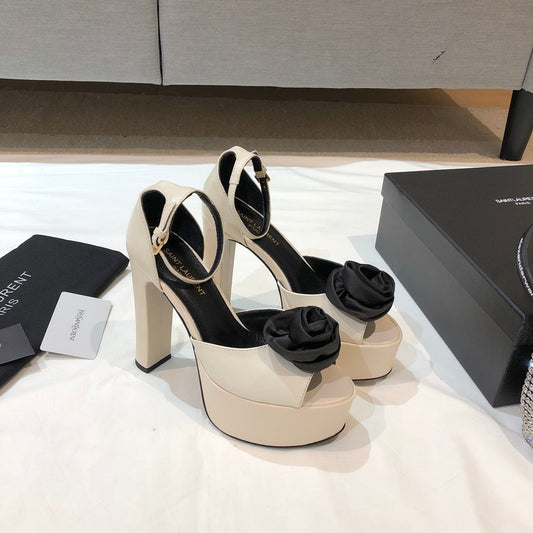 SL IVY FLORAL 135 PLATFORM SANDAL CREAM CALFSKIN - 35