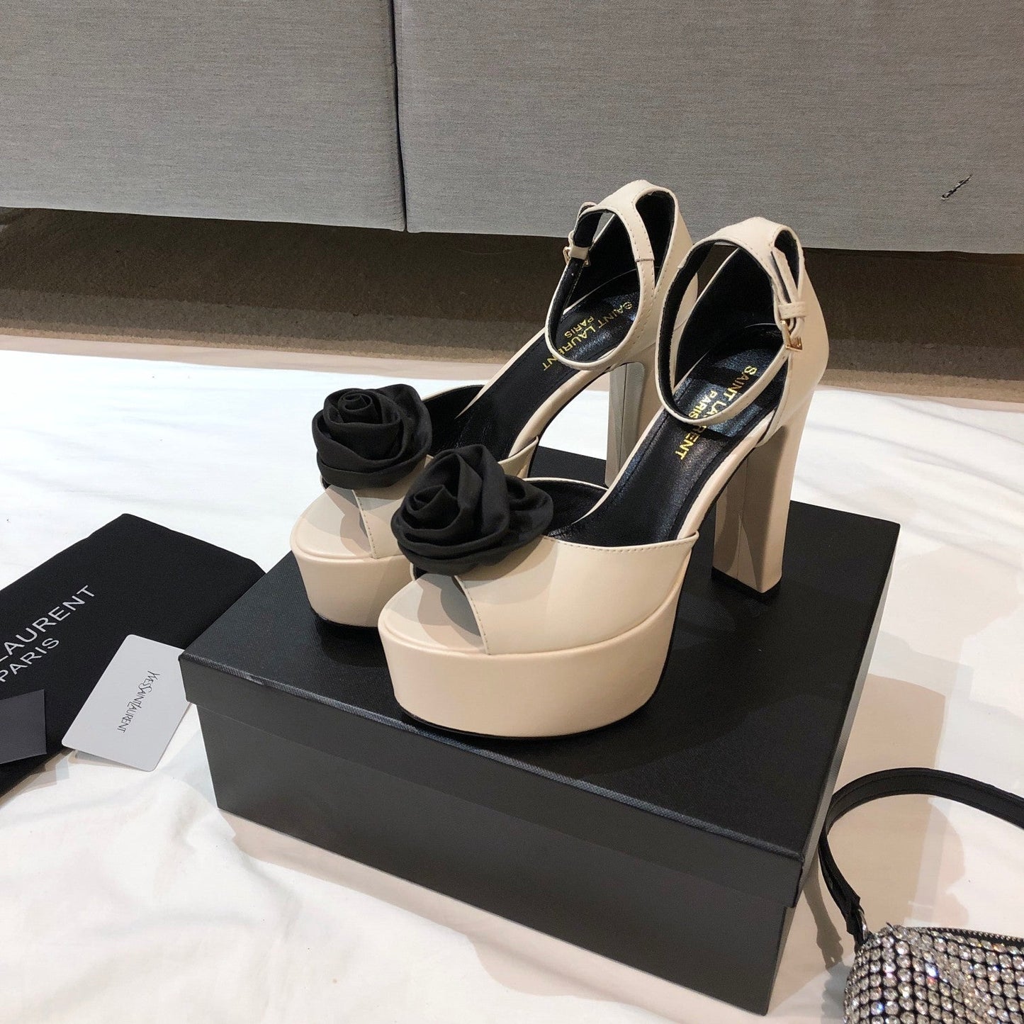 SL IVY FLORAL 135 PLATFORM SANDAL CREAM CALFSKIN - 35
