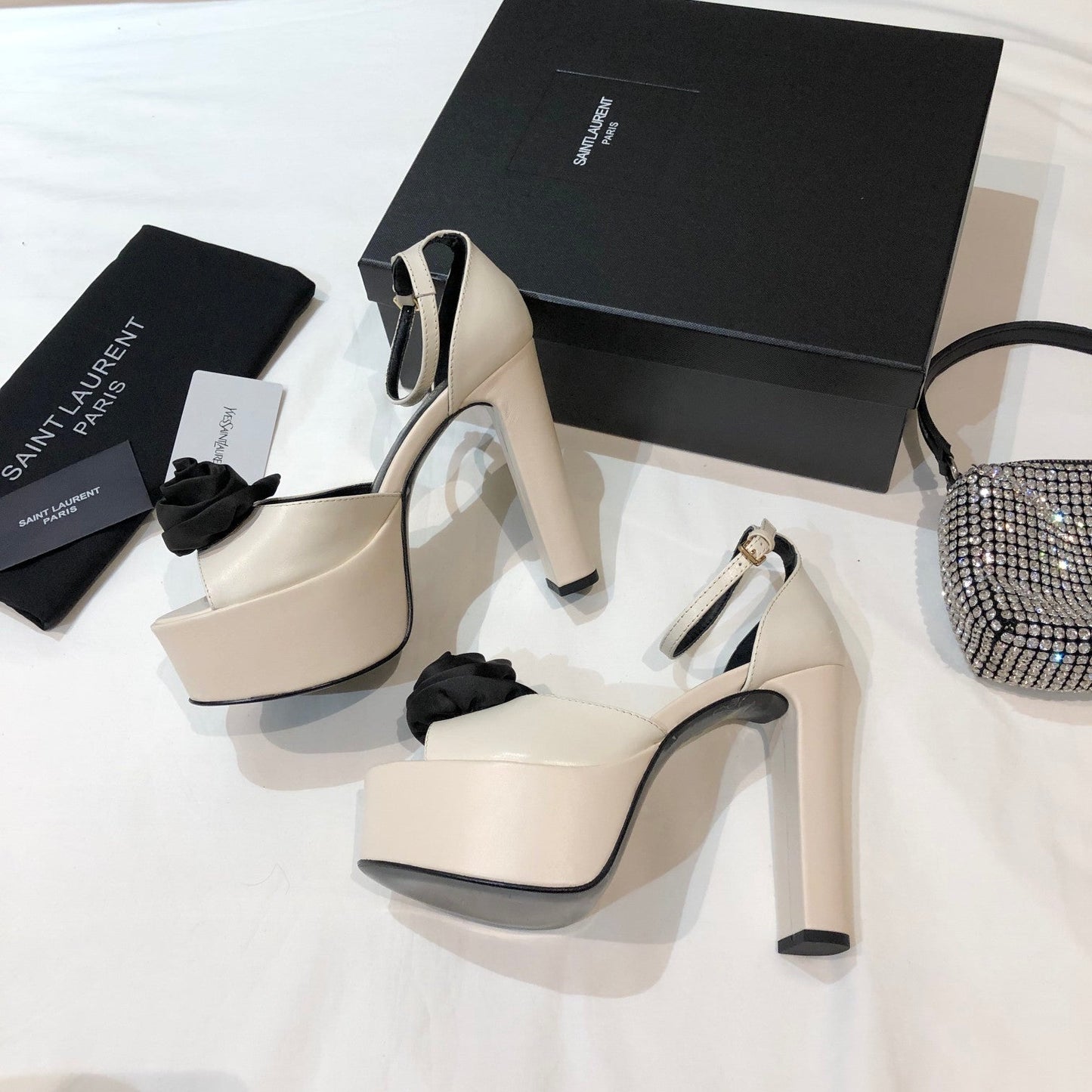 SL IVY FLORAL 135 PLATFORM SANDAL CREAM CALFSKIN - 35