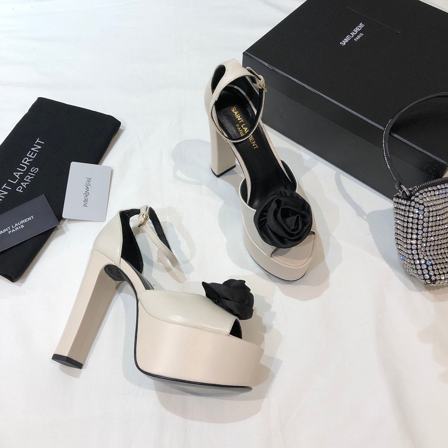SL IVY FLORAL 135 PLATFORM SANDAL CREAM CALFSKIN - 35
