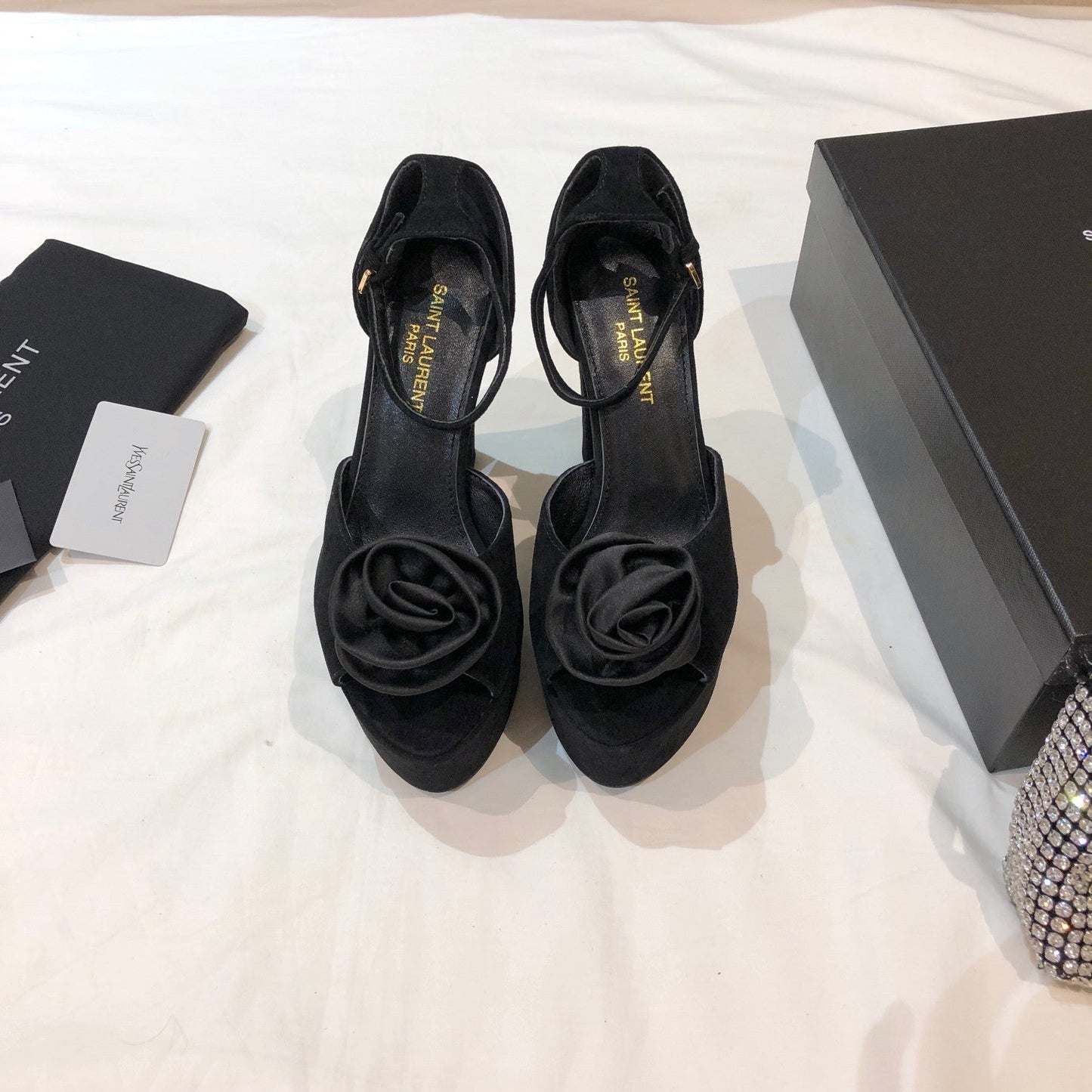 SL IVY FLORAL 135 PLATFORM SANDAL BLACK SUEDE - 35