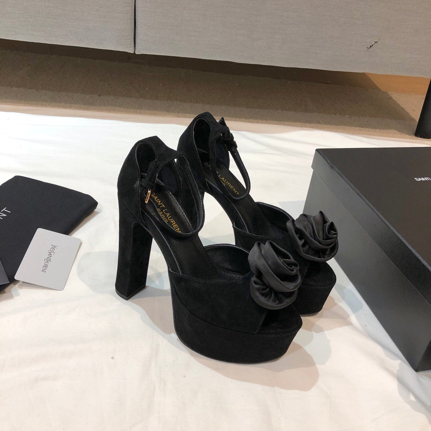 SL IVY FLORAL 135 PLATFORM SANDAL BLACK SUEDE - 35