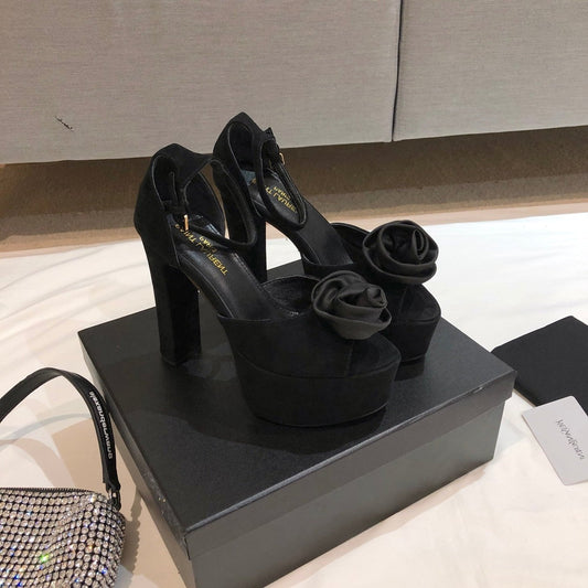 SL IVY FLORAL 135 PLATFORM SANDAL BLACK SUEDE - 35