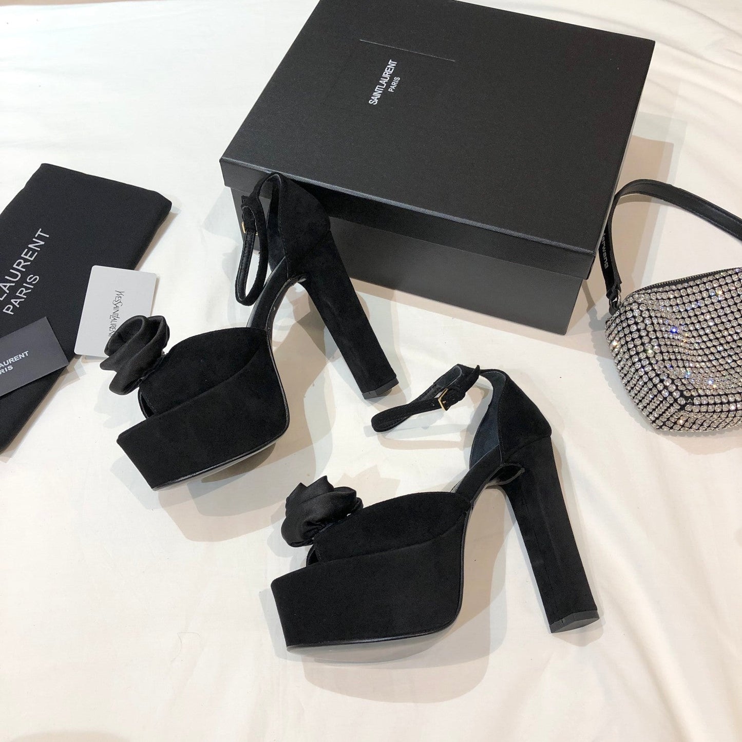 SL IVY FLORAL 135 PLATFORM SANDAL BLACK SUEDE - 35