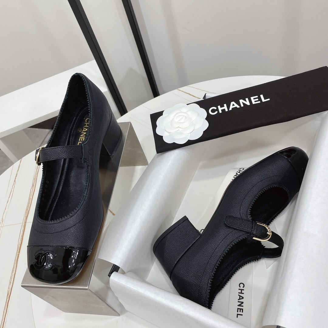 CC MARY JANE BLOCK HEEL BLACK SHEEPSKIN - 35