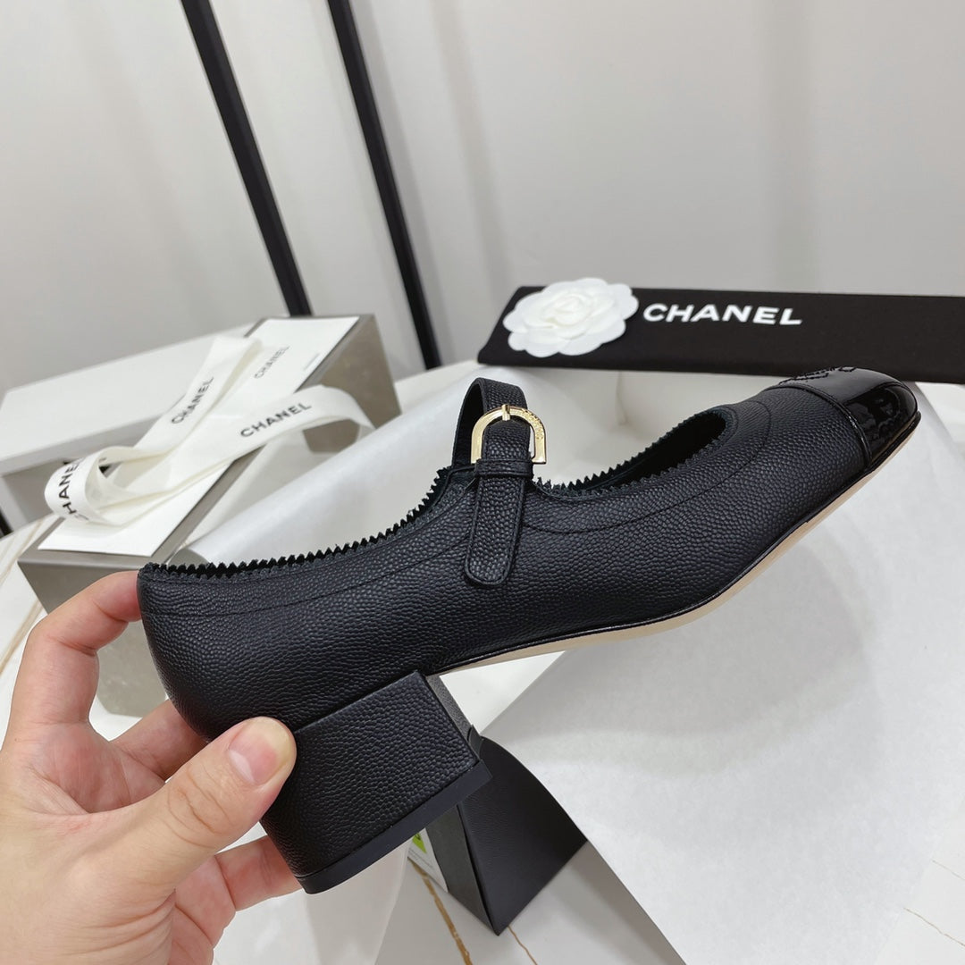 CC MARY JANE BLOCK HEEL BLACK SHEEPSKIN - 35