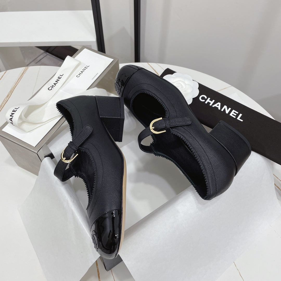 CC MARY JANE BLOCK HEEL BLACK SHEEPSKIN - 35
