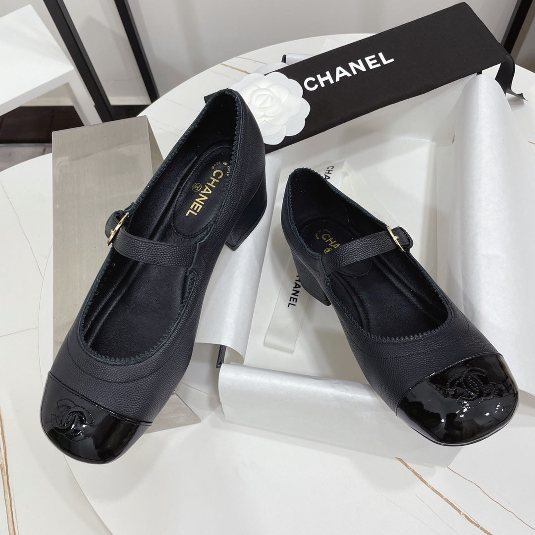 CC MARY JANE BLOCK HEEL BLACK SHEEPSKIN - 35