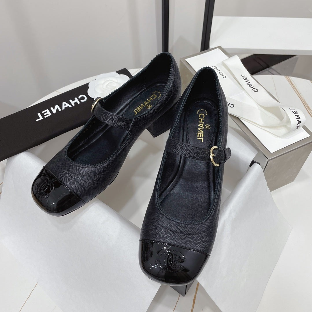 CC MARY JANE BLOCK HEEL BLACK SHEEPSKIN - 35
