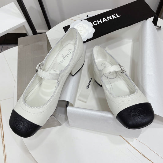 CC MARY JANE BLOCK HEEL WHITE SHEEPSKIN - 35