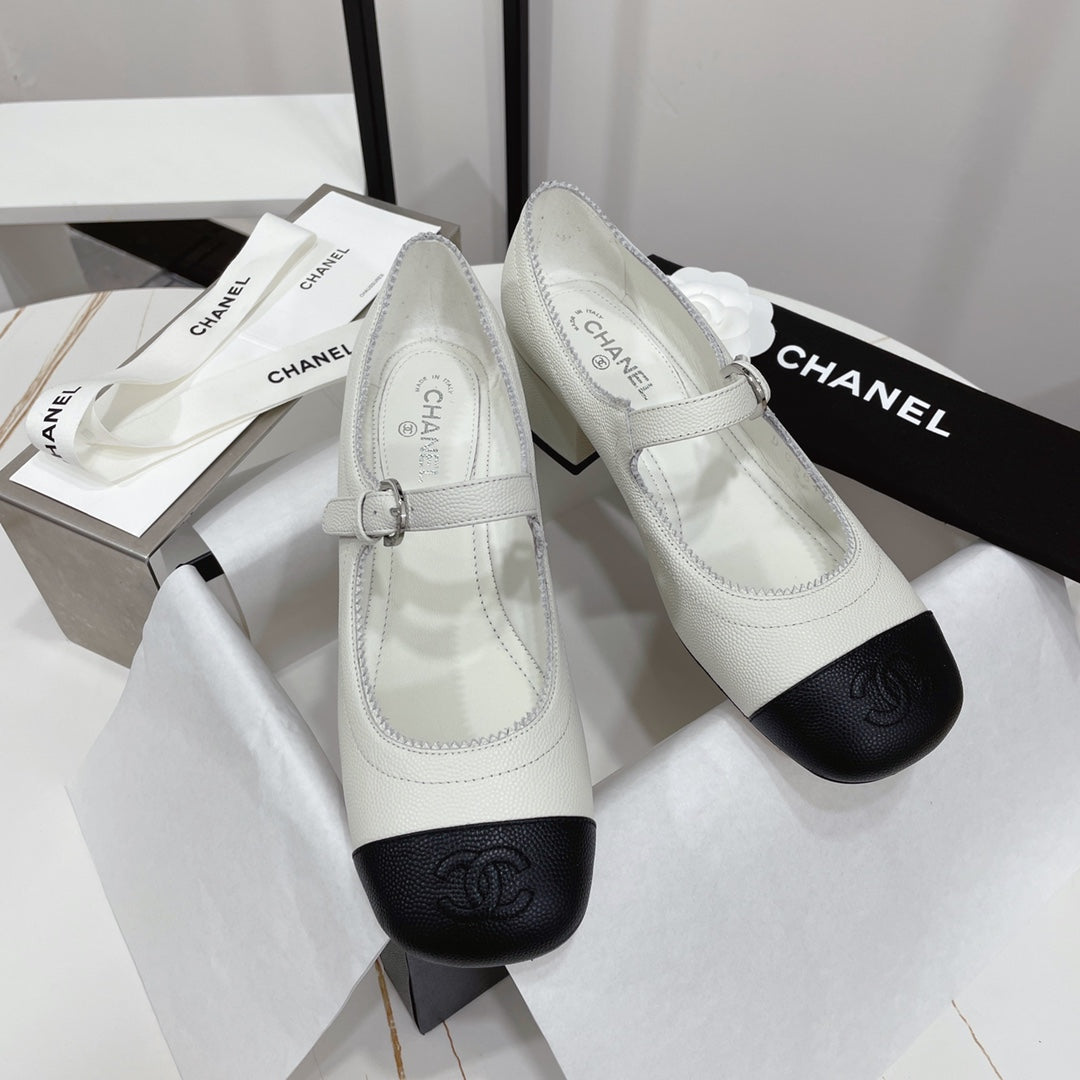 CC MARY JANE BLOCK HEEL WHITE SHEEPSKIN - 35