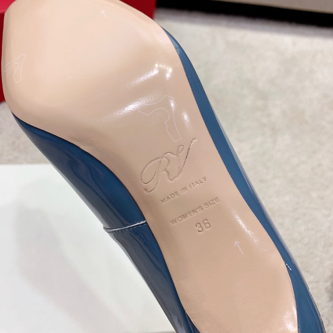 BELLE VIVIER PUMPS IN LIGHT BLUE GLOSSY CALFSKIN GOLD BUCKLE - 34